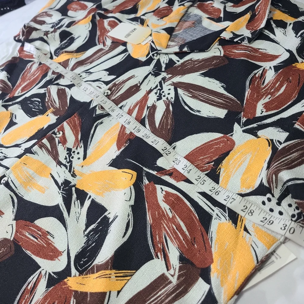 Malibu Textured Fabric Colorful Leaf Print Mens‎ Button Up Shirt NWT Size 4X